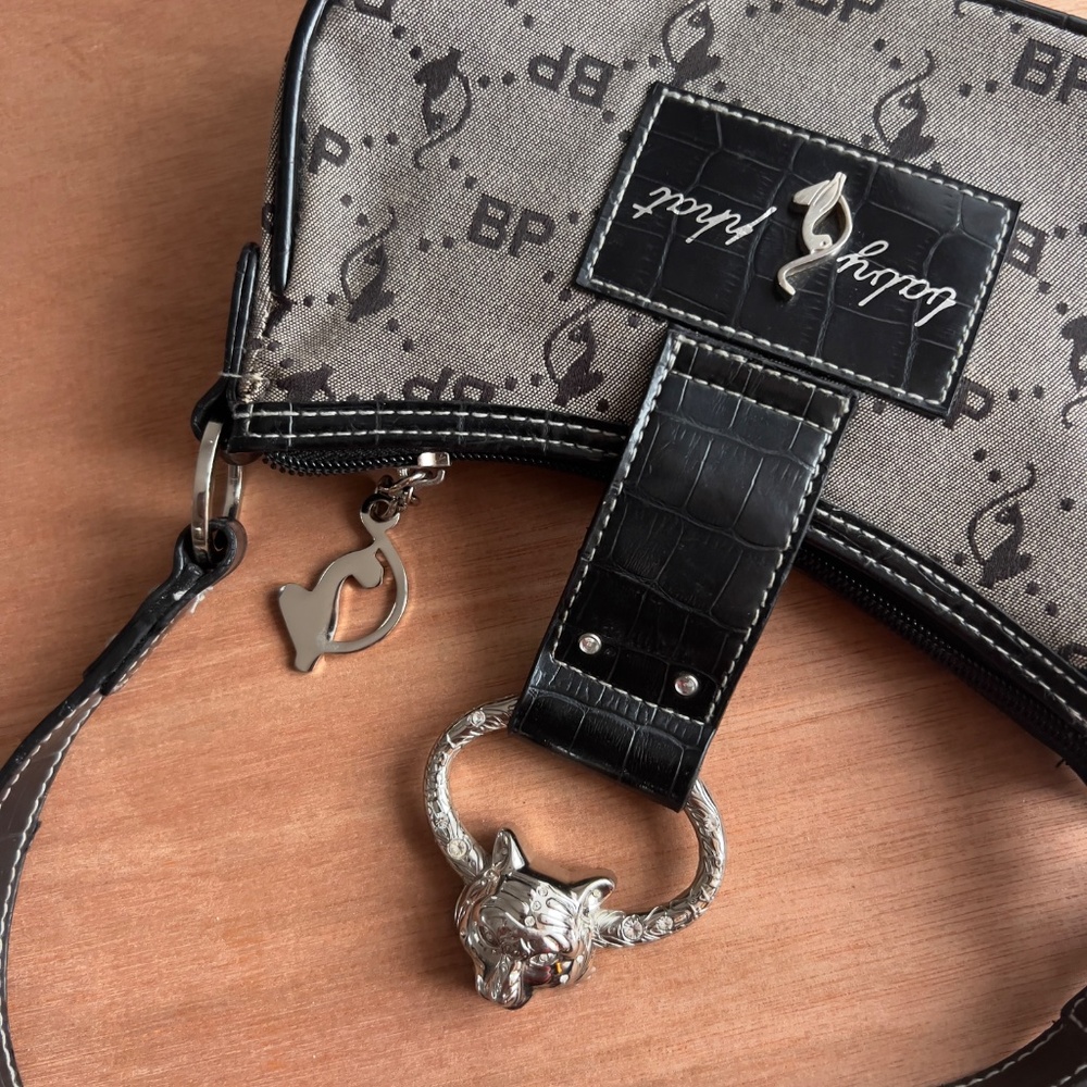 Baby Phat Y2K canvas signature shoulder bag baguette crescent lion head *flaw* - Picture 8 of 11